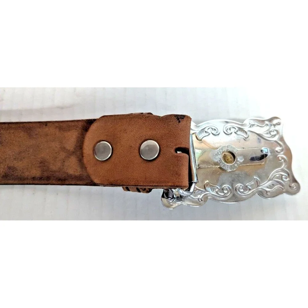 Chambers Leather Belt Co. USA Belt Buckle Covered Wagon Oak Leaves Acorn Belt